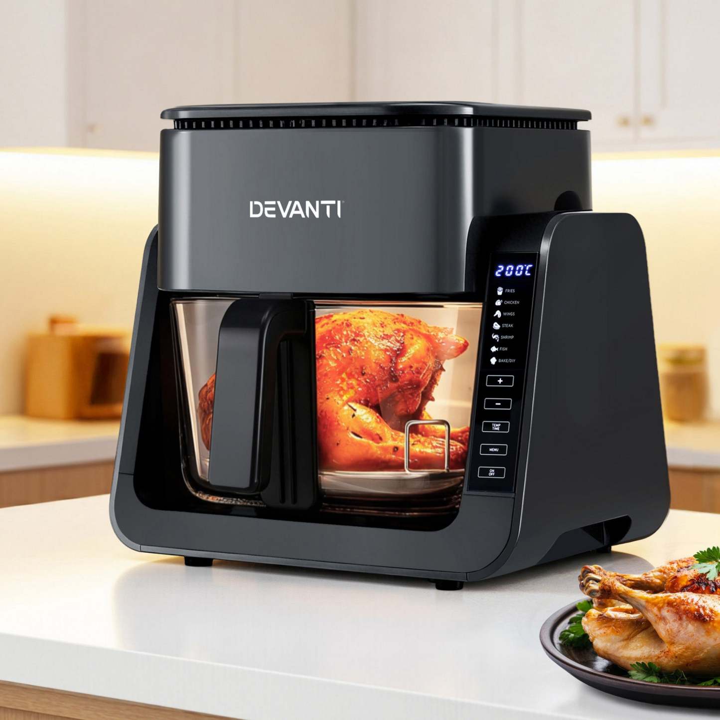 Devanti 2-IN-1 Air Fryer 5.5L Dual Zone Fryers Electric Cooker with Top BBQ Grill & Bot