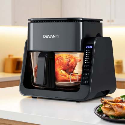 Devanti 2-IN-1 Air Fryer 5.5L Dual Zone Fryers Electric Cooker with Top BBQ Grill & Bot