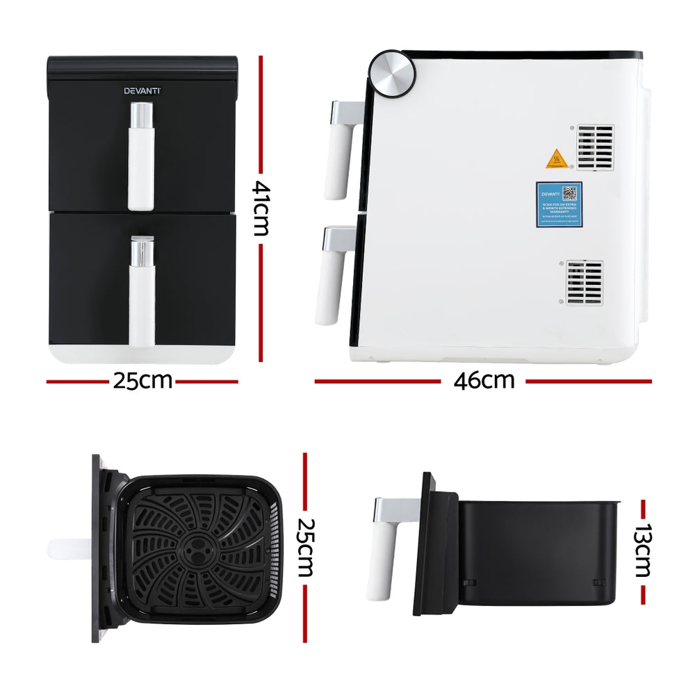 Devanti Air Fryer Oven 11L Dual Zone Fryers White