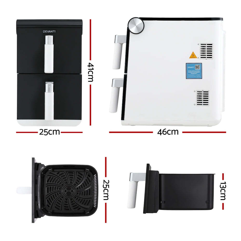 Devanti Air Fryer Oven 11L Dual Zone Fryers White