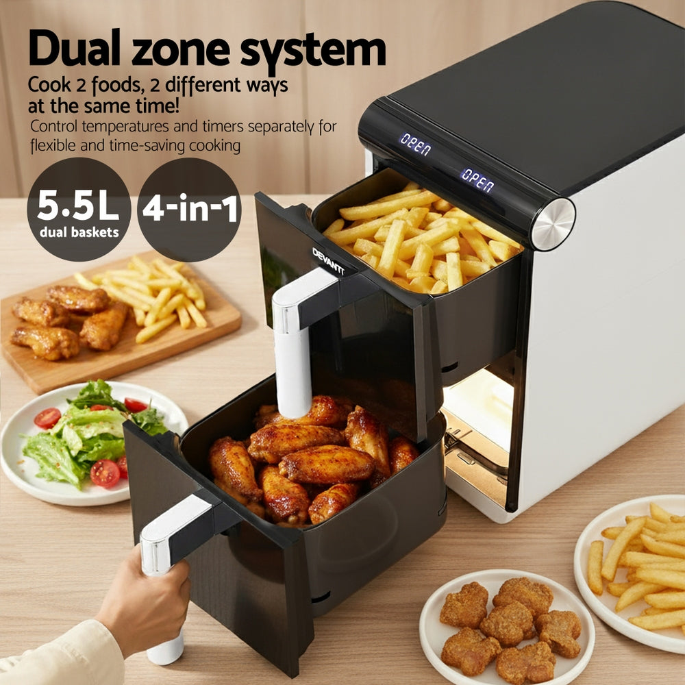 Devanti Air Fryer Oven 11L Dual Zone Fryers White