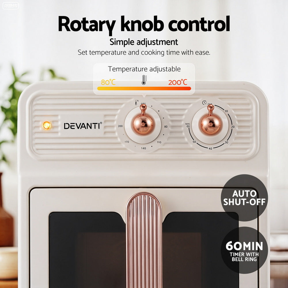 Devanti 6L Air Fryer Knob Control 1700W Cream