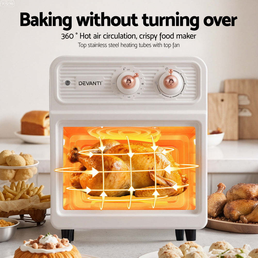 Devanti 6L Air Fryer Knob Control 1700W Cream