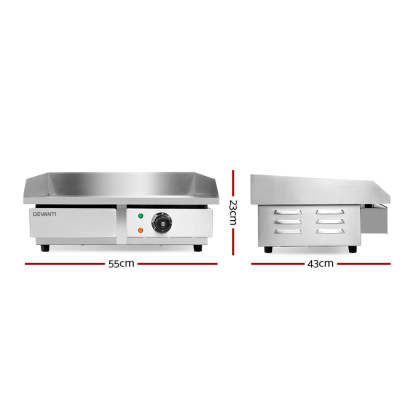 Devanti Commercial Electric Griddle 55cm BBQ Grill Plate 3000W