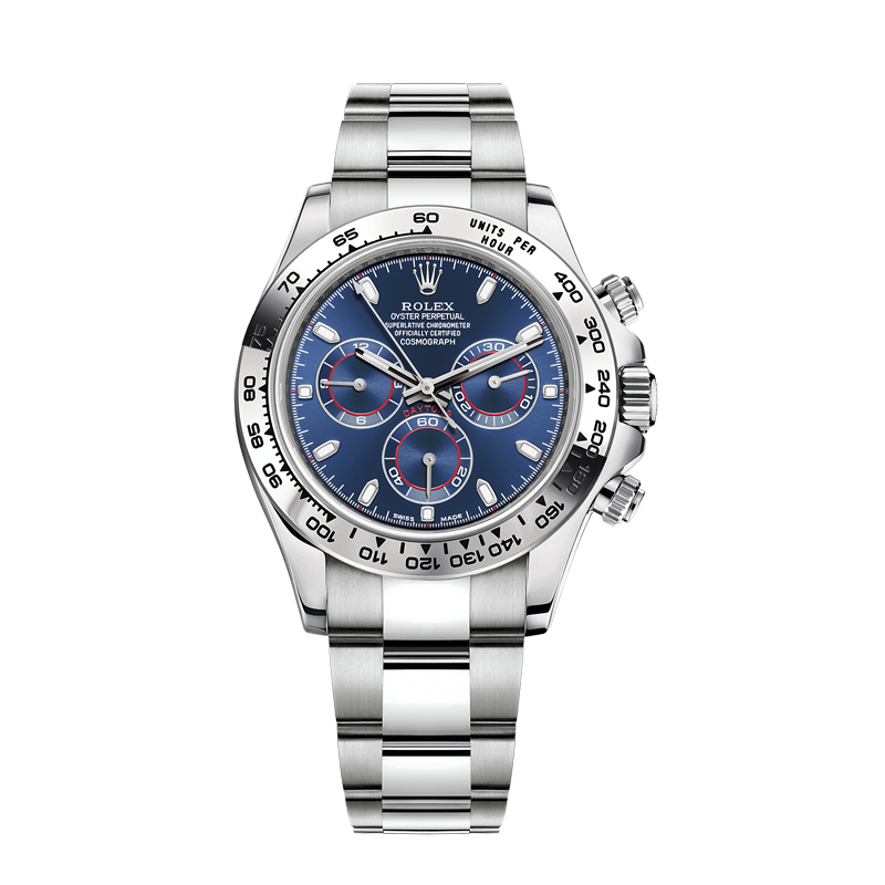 rolthtex Cosmograph Daytona 40mm 116509 White Gold Oyster Bright Blue Dial