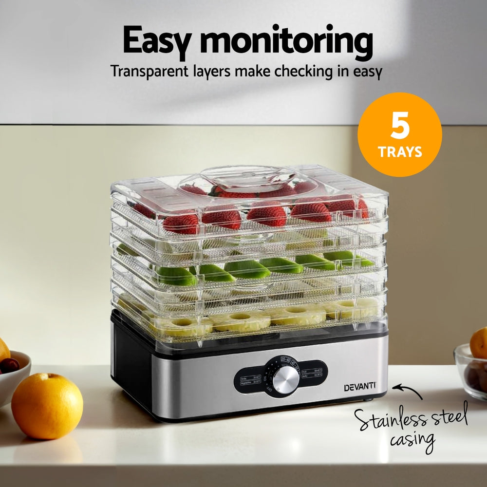 Devanti 5 Trays Food Dehydrator Stainless Steel Tray
