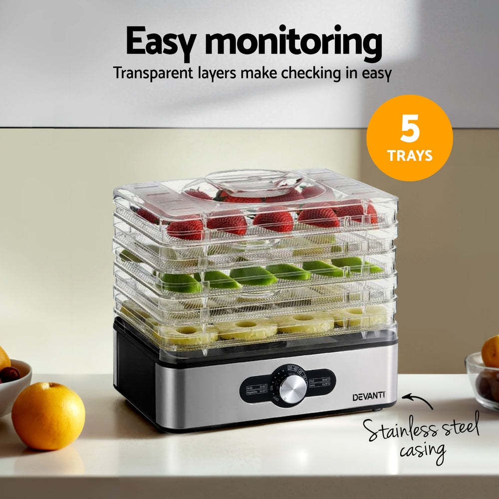 Devanti 5 Trays Food Dehydrator Stainless Steel Tray