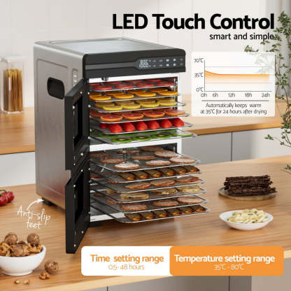 Devanti 12 Trays Food Dehydrator Dual-Zone Stainless Steel Fruit Jerky Dryer