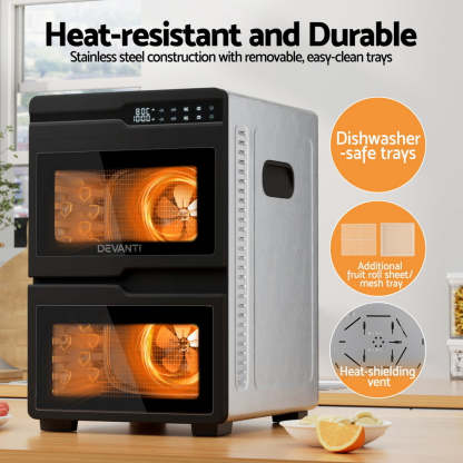 Devanti 12 Trays Food Dehydrator Dual-Zone Stainless Steel Fruit Jerky Dryer