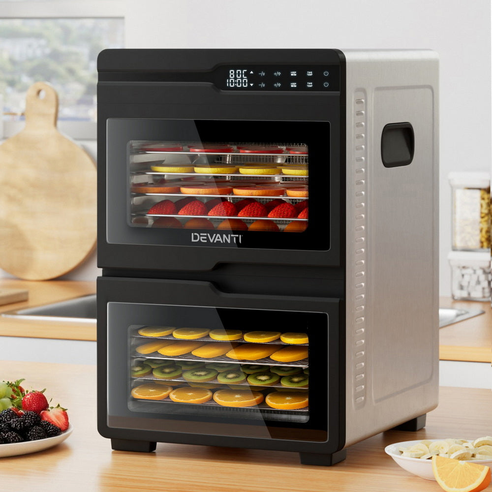 Devanti 12 Trays Food Dehydrator Dual-Zone Stainless Steel Fruit Jerky Dryer