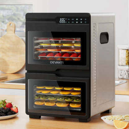Devanti 12 Trays Food Dehydrator Dual-Zone Stainless Steel Fruit Jerky Dryer