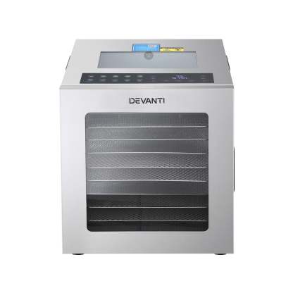 Devanti 10 Trays Food Dehydrator Stainless Steel Visible Glass Door 850W
