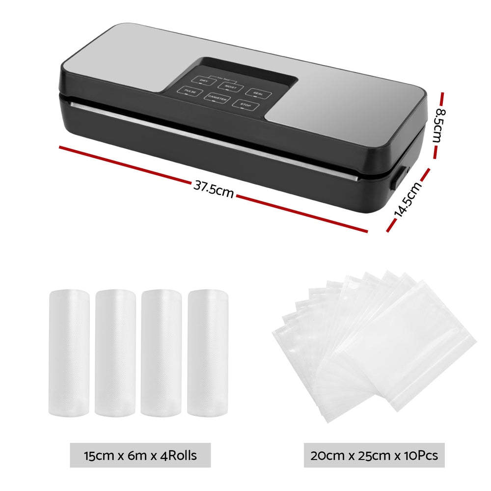 Devanti Food Vacuum Sealer Machine Auto Seal Cutter 5 Modes Storage Bags 4 Rolls