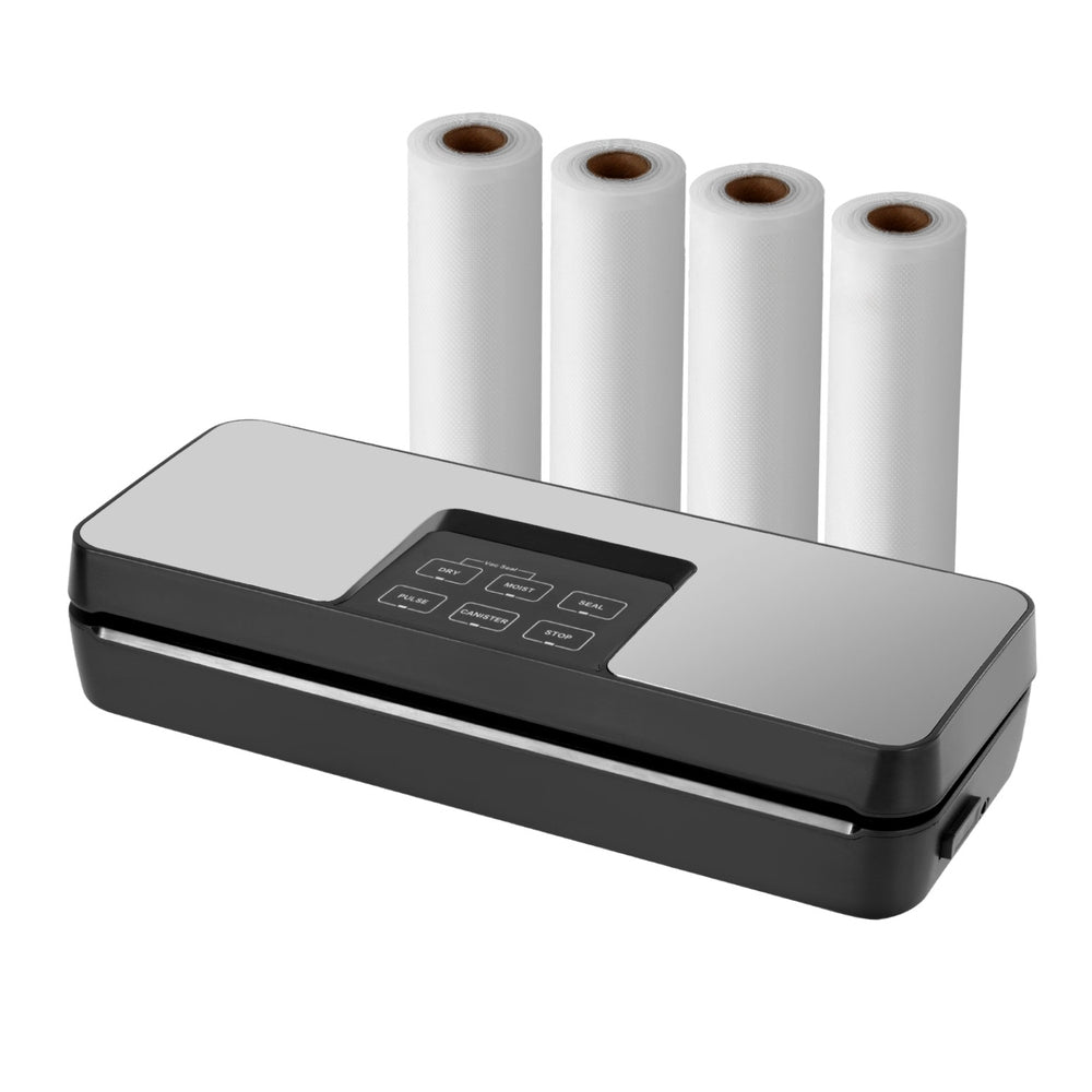 Devanti Food Vacuum Sealer Machine Auto Seal Cutter 5 Modes Storage Bags 28cm?6m 4 Roll