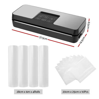 Devanti Food Vacuum Sealer Machine Auto Seal Cutter 5 Modes Storage Bags 28cm?6m 4 Roll