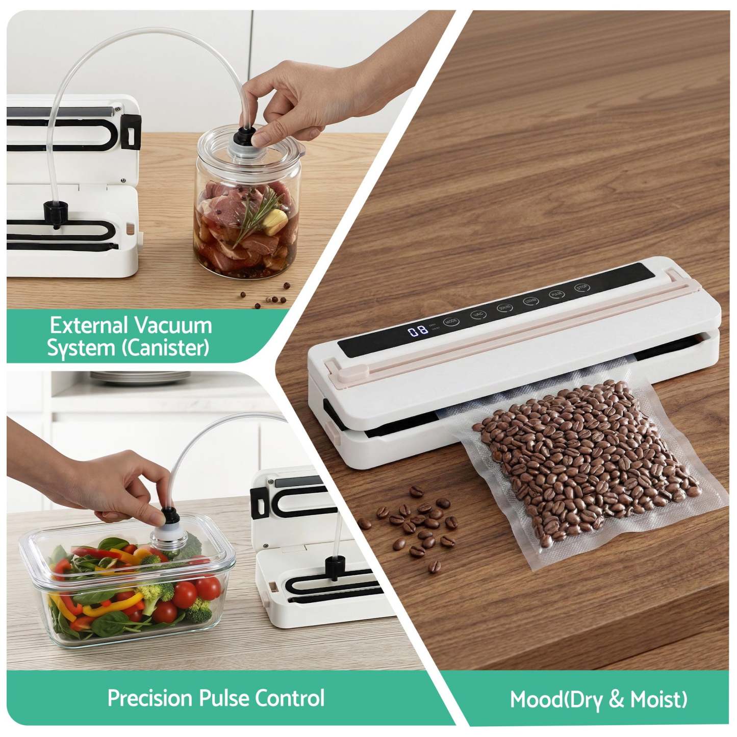 Devanti Food Vacuum Sealer Machine Fresh Storage Auto Seal Slide Cutter 6 Modes White