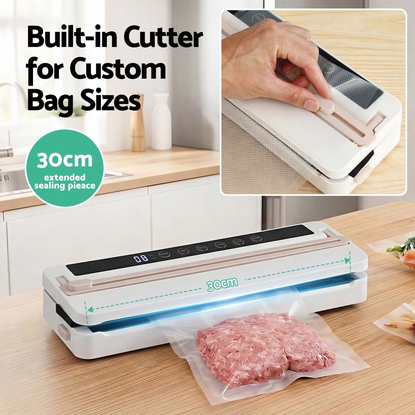 Devanti Food Vacuum Sealer Machine Fresh Storage Auto Seal Slide Cutter 6 Modes White