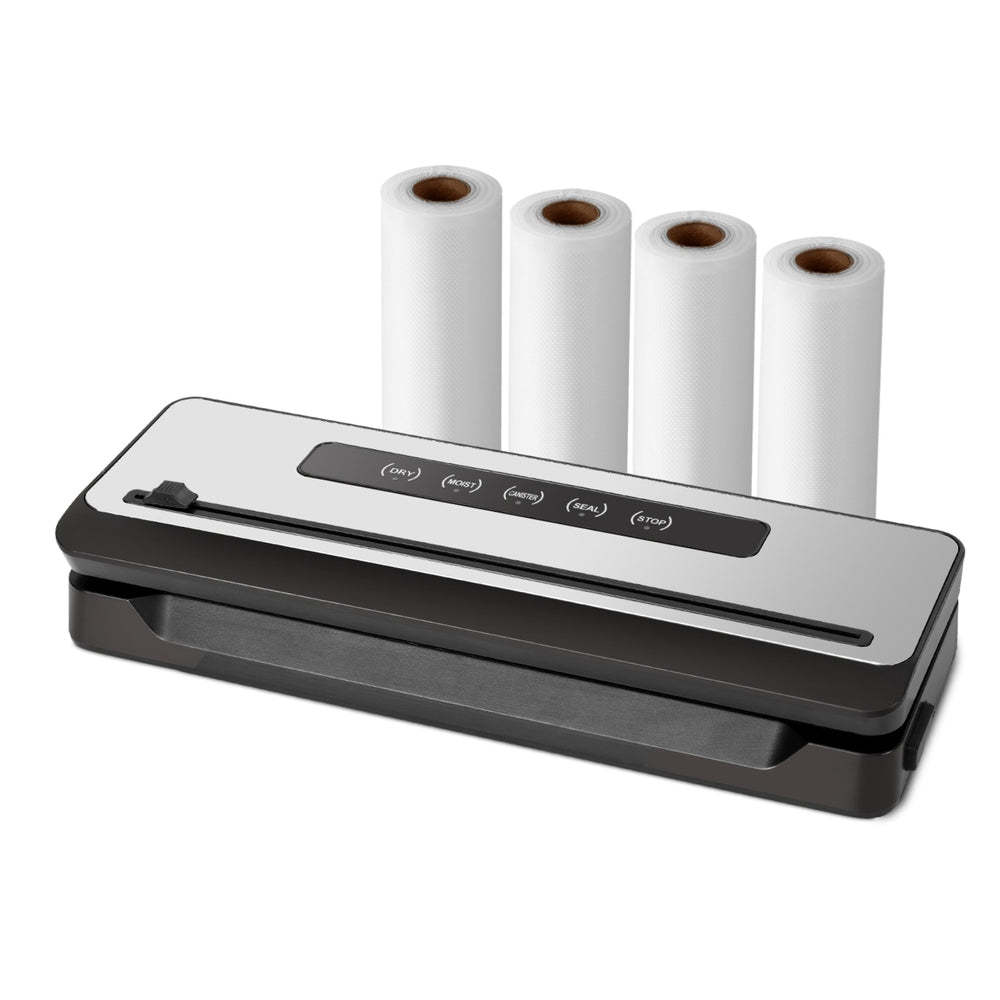 Devanti Food Vacuum Sealer Machine Sealing Cutter 4 Modes Storage Bags 4 Rolls