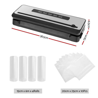 Devanti Food Vacuum Sealer Machine Sealing Cutter 4 Modes Storage Bags 4 Rolls