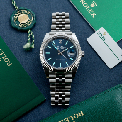 Rolthtex Datejust 41mm Oystersteel and white gold Bright Blue Dial 126334-0002