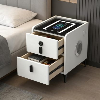 🔥Clearance Sale🔥Premium multi-functional smart bedside table with USB/wireless charging/tri-color lights/Bluetooth speaker/Fingerprint Unlocking