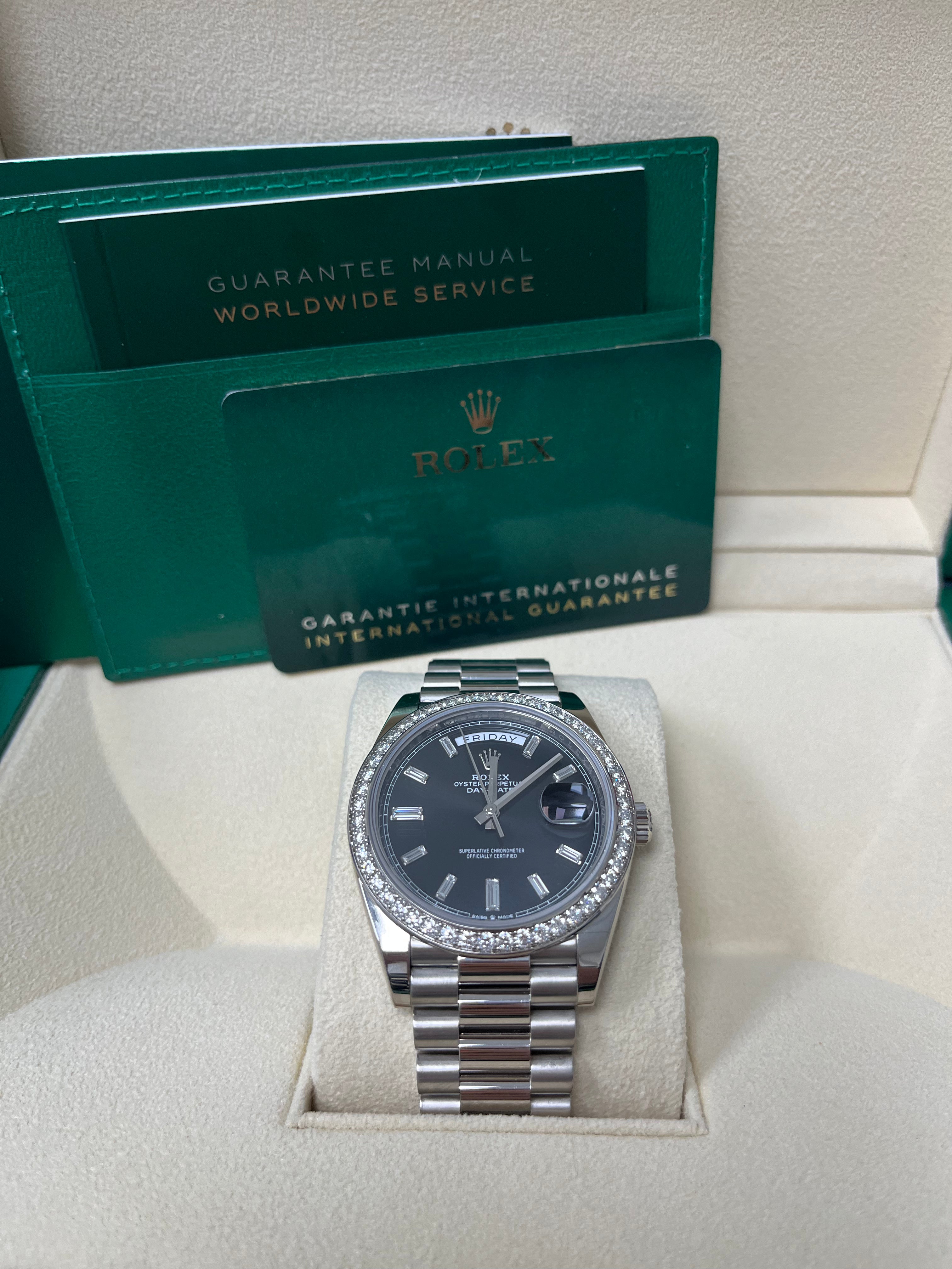 Day-Date 40 White Gold Day-Date 40 Watch - White Gold Bezel - Black Baguette Diamond Dial 228349RBR