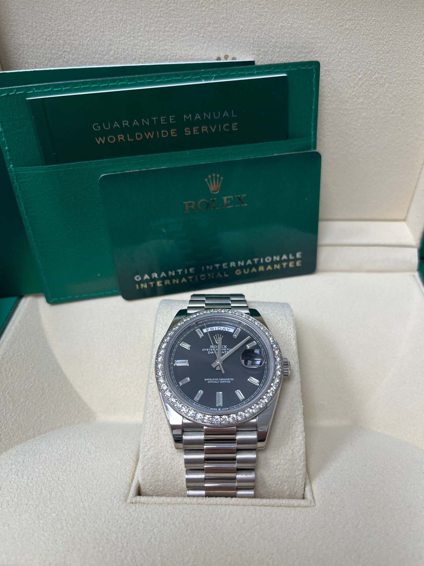 Day-Date 40 White Gold Day-Date 40 Watch - White Gold Bezel - Black Baguette Diamond Dial 228349RBR