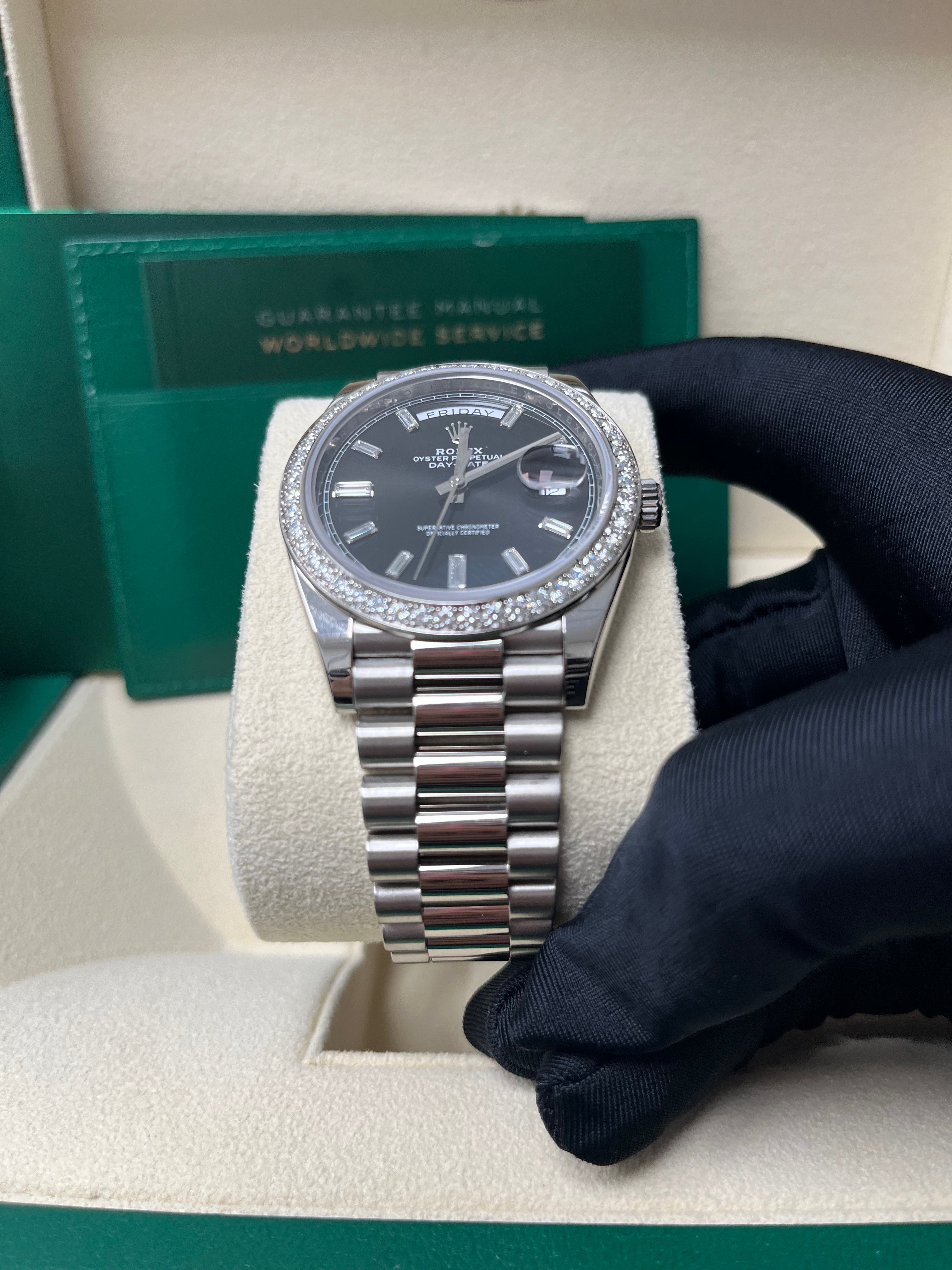 Day-Date 40 White Gold Day-Date 40 Watch - White Gold Bezel - Black Baguette Diamond Dial 228349RBR