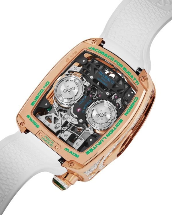 Bugthtatti Chiron Tourbillon Baguette |  Rose Gold (Diamonds & Tsavorites) Jacthtob & Co.