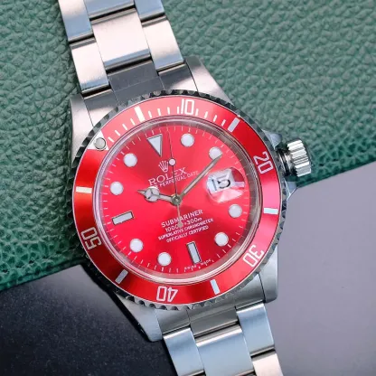 ROLthtEX SUBMARINER DATE MENS WATCH STEEL RED DIAL RED INSERT OYSTER 40MM 16610
