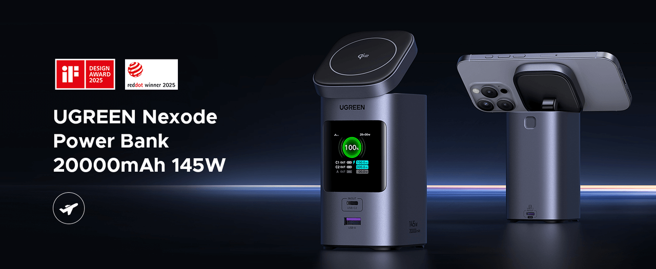 ugreen 145w 20000 mAh nexode Power bank for laptop and phone wirelss qi2 15w portable charger