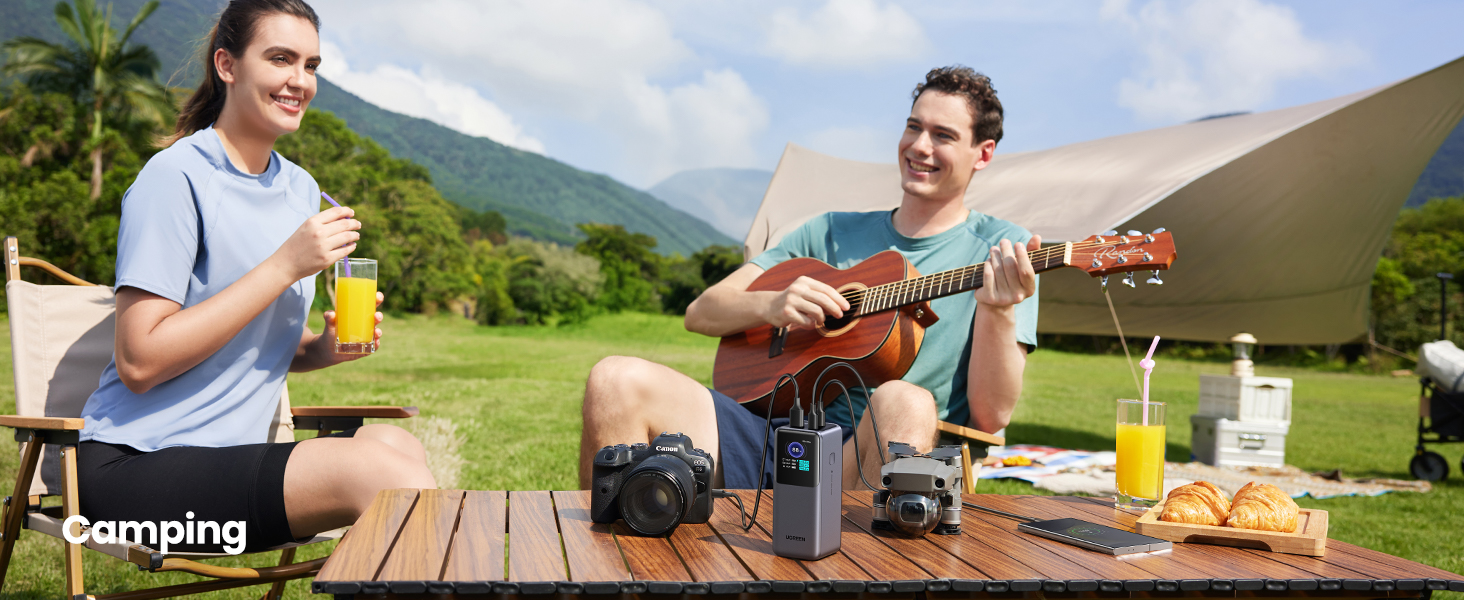 Outdoor Camping Activities Simultaneously Charge Cell Phones, Cameras, and Drone Pilots with the UGREEN Nexode Power Bank 20000mAh 130W