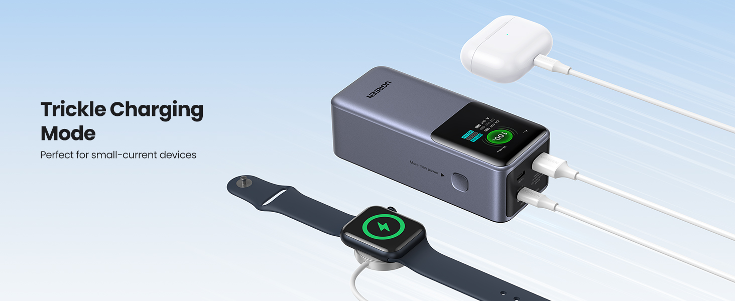 Trickle Charging Mode of UGREEN Nexode Power Bank 20000mAh 130W, Suitable for Charging Small-Current Devices Such as Earbuds and Smartwatch