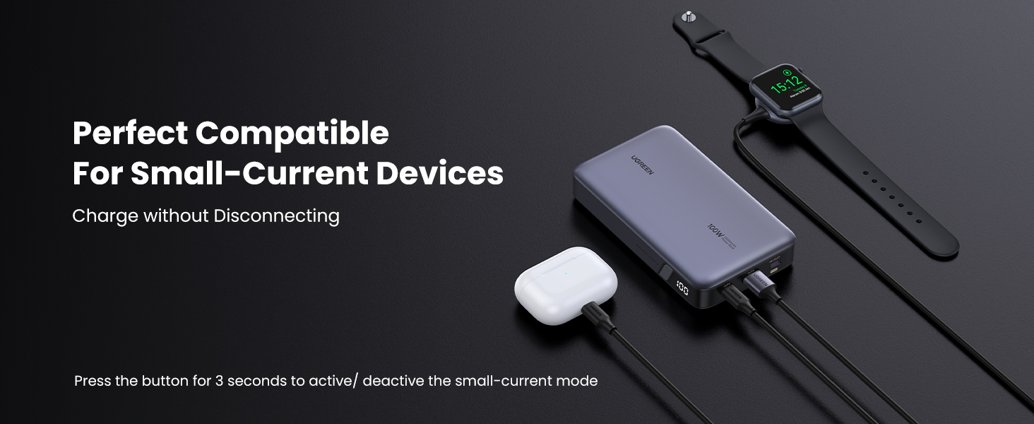 UGREEN 100W 20000mAh Portable Chargers Perfectly Compatible with Small-Current Devices, Charge without Disconnecting, Activate/Deactivate Mode by Pressing Button for 3 Seconds