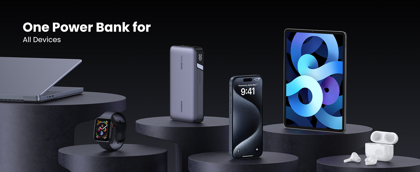 UGREEN 100W 20000mAh Portable ChargersCompatible with All Devices: Laptop, Smartphone, Tablet, Smartwatch, Earbuds