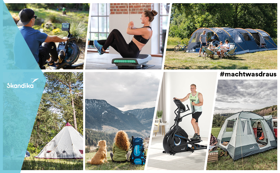 een collage van foto's van een vrouw die buitenactiviteiten doet.