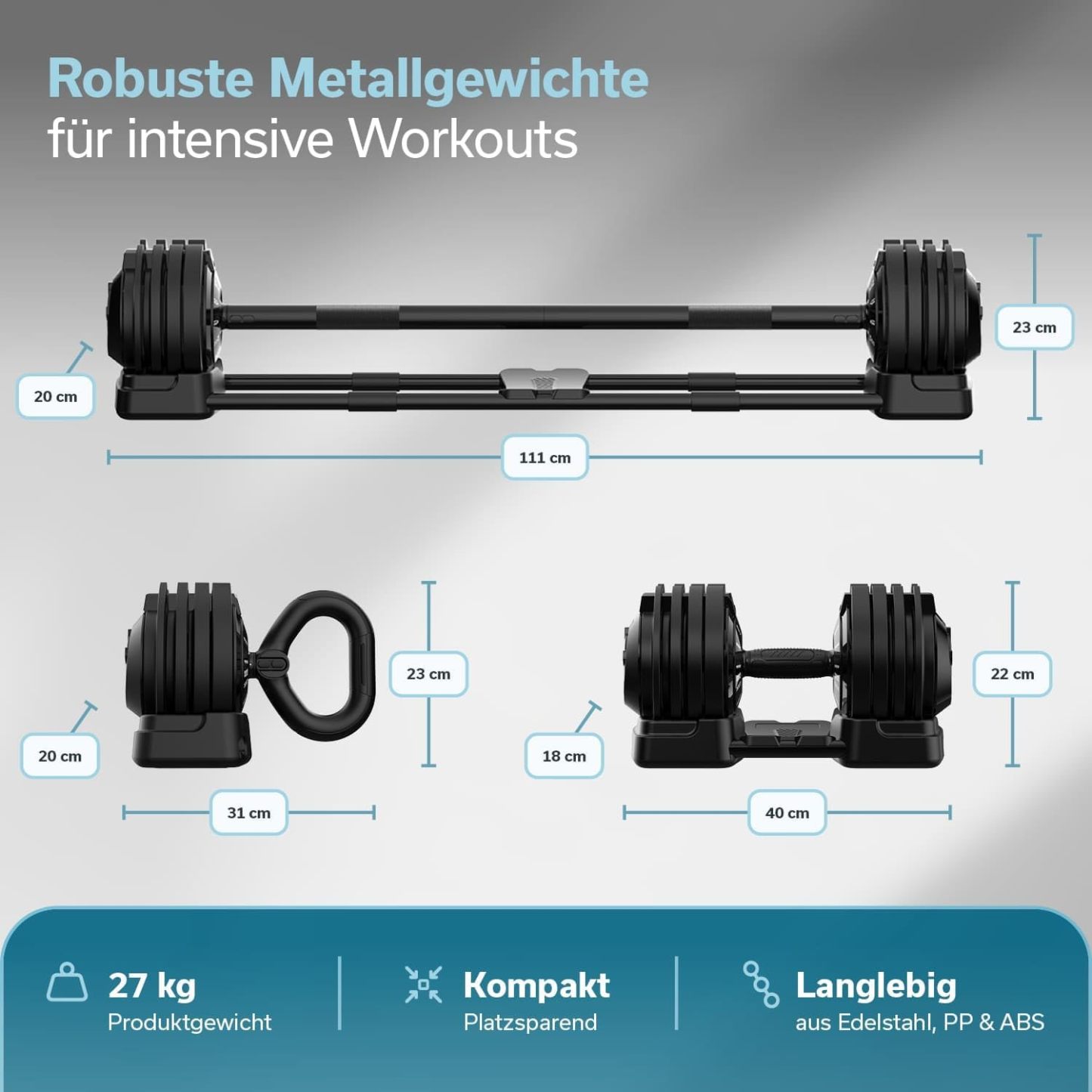 Skandika Paino Dumbbell Set Adjustable Dumbbell Barbell Barbell Kettlebell 12 Levels 2 to 24 kg Quick Weight Change Dumbbell Adjustable Dumbbells for Home, Gym, Fitness