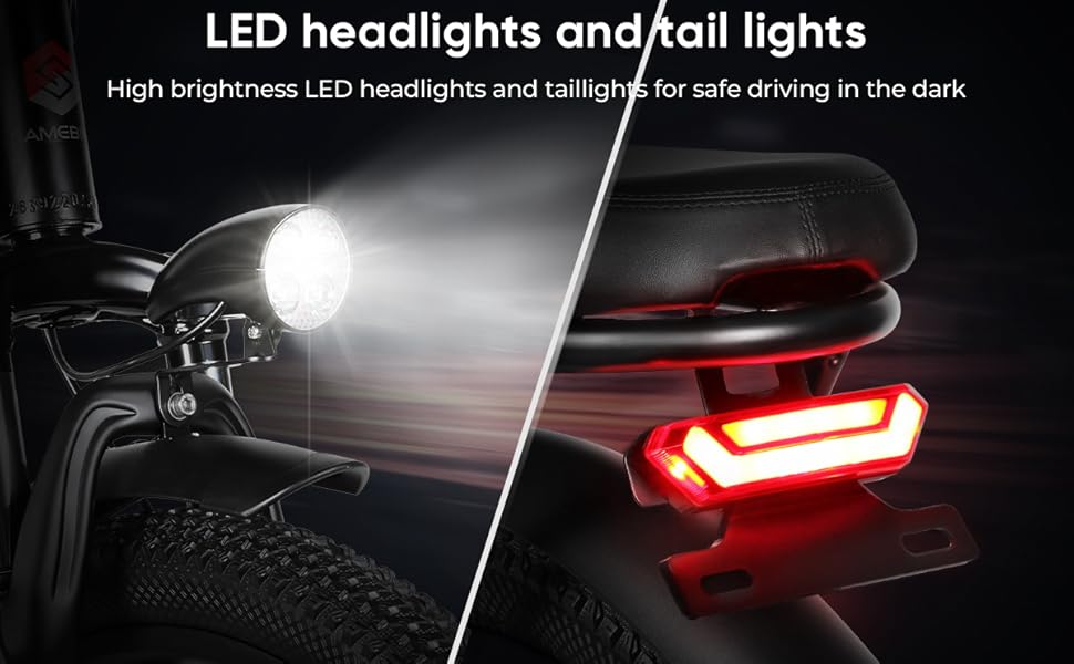 Fietsverlichtingssysteem met helderwitte LED-koplampstraal en rood LED-achterlicht tijdens een nachtdemonstratie met gesplitst scherm