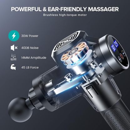 Muscle Massage Gun, Massage Gun Portable Muscle Massager with Deep Tissues, Ultra-Quiet 30 Speed Optional Modes, Percussion Massager with 8 Massage Heads and LCD Display