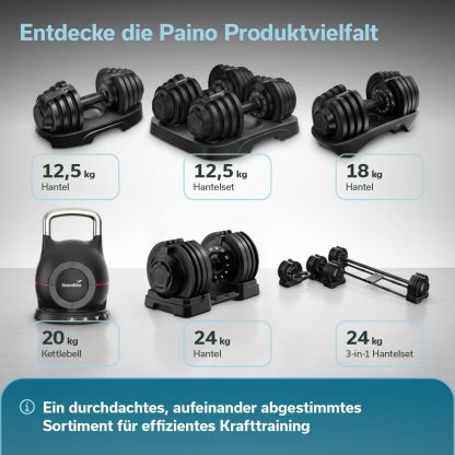 Skandika Paino Dumbbell Set Adjustable Dumbbell Barbell Barbell Kettlebell 12 Levels 2 to 24 kg Quick Weight Change Dumbbell Adjustable Dumbbells for Home, Gym, Fitness