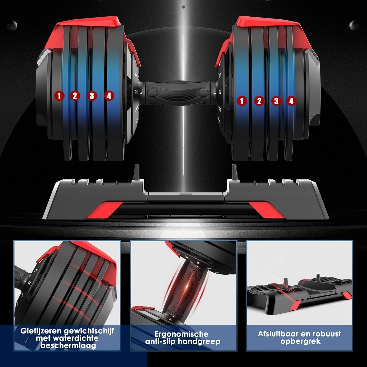 DH FitLife 24 kg Adjustable Dumbbells 3 to 24 kg with 12 Weight Levels, Dumbbell Set with Weight Plates, Adjustable Dumbbell, Variable Weights 12 in 1