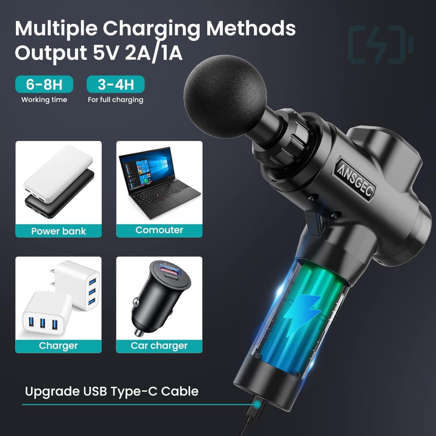 Muscle Massage Gun, Massage Gun Portable Muscle Massager with Deep Tissues, Ultra-Quiet 30 Speed Optional Modes, Percussion Massager with 8 Massage Heads and LCD Display