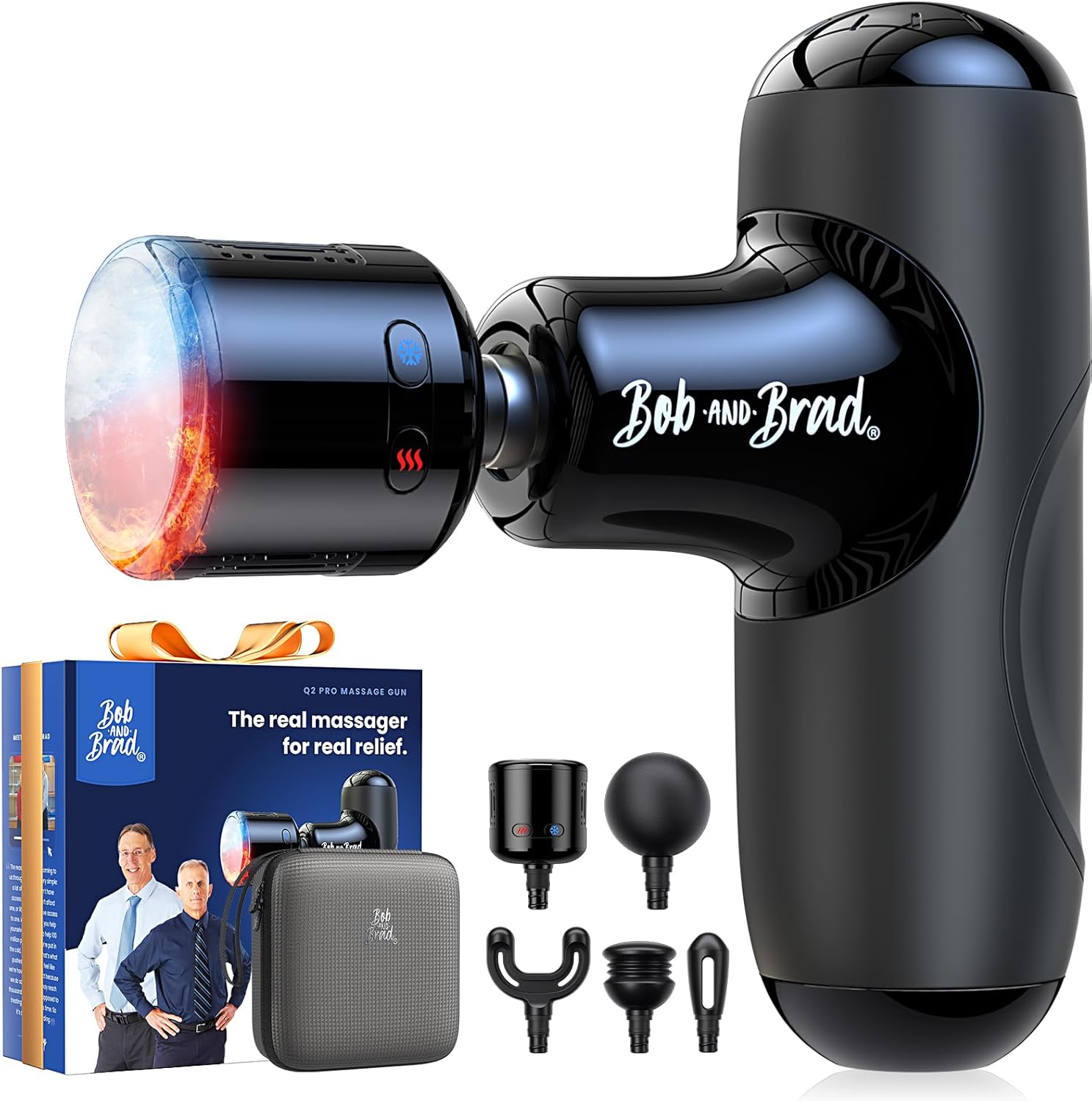 BOB AND BRAD Q2 Pro Massage Gun Deep Tissue Massage with Heat & Cold - Mini Massage Gun for Back & Shoulder Pain Relief, Portable Muscle Massage Gun for Gym & Travel, USB-C