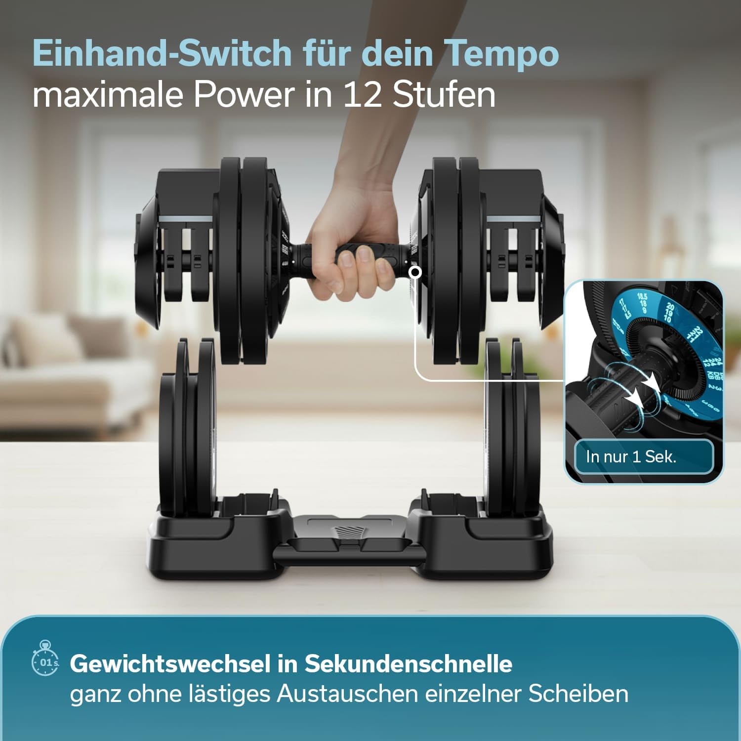 Skandika Paino Dumbbell Set Adjustable Dumbbell Barbell Barbell Kettlebell 12 Levels 2 to 24 kg Quick Weight Change Dumbbell Adjustable Dumbbells for Home, Gym, Fitness