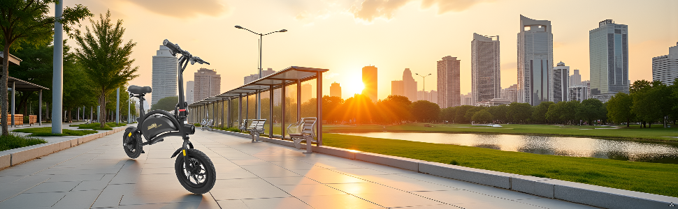 Een product op een betonnen vloer in een stedelijke omgeving met moderne gebouwen achter