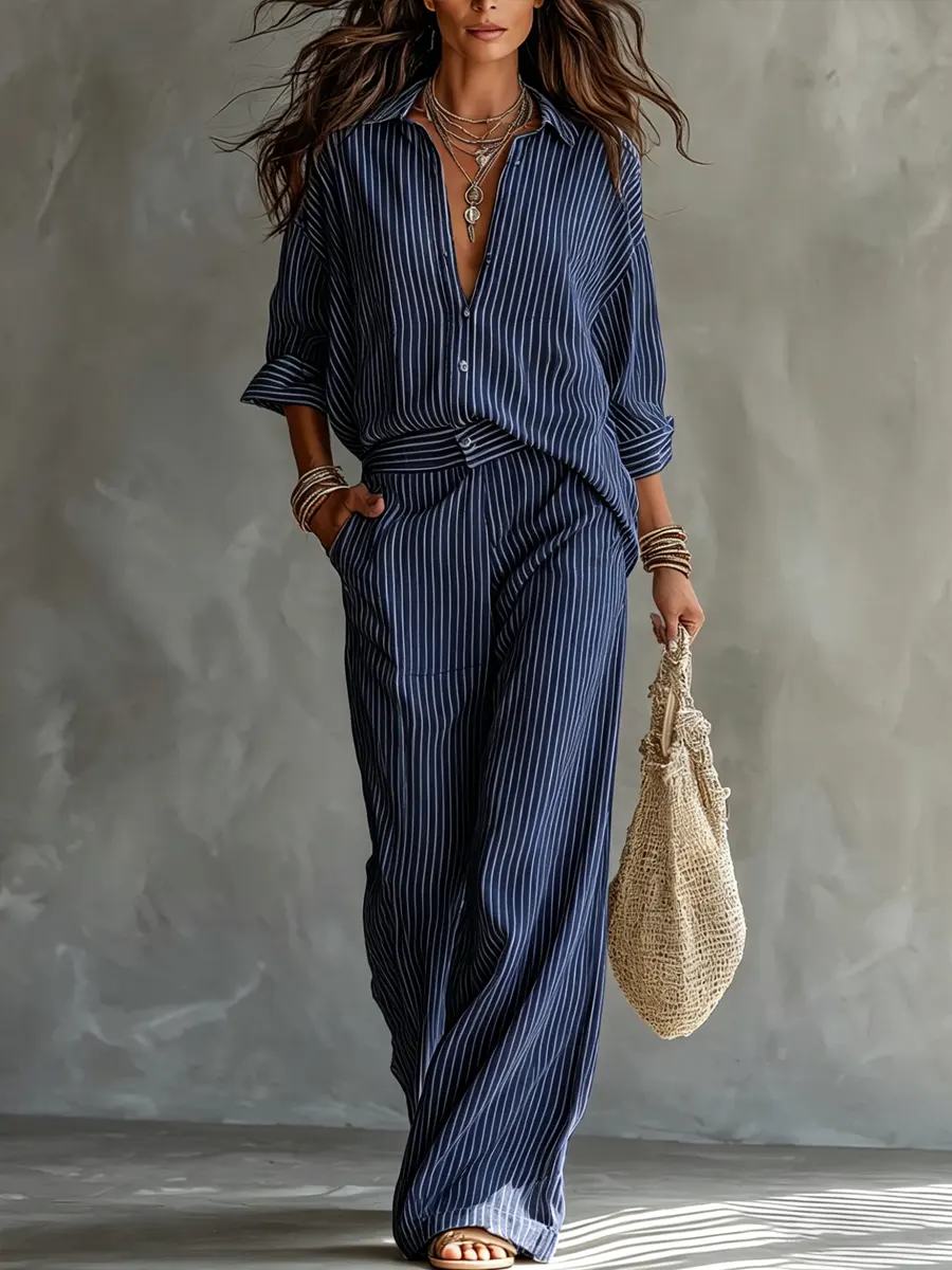 Women's Minimalist Style Striped Suit