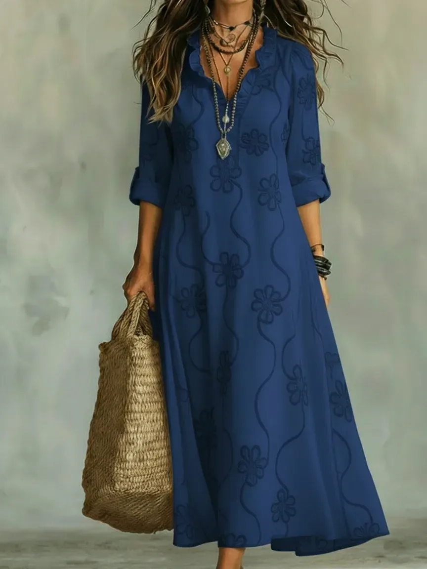 Plus Size Friendly Retro Ruffled Collar Floral A-line Dress