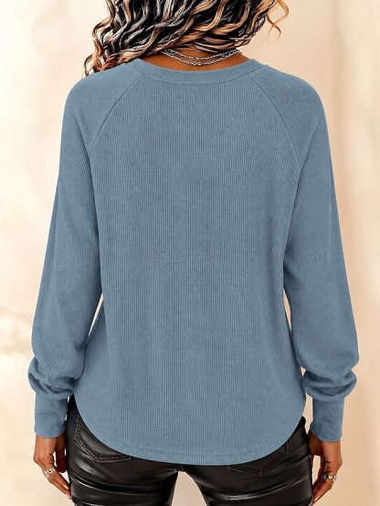 Women's Waffle Shirt Solid Color Fashion Daily Stylish Long Sleeve Long Tops Casual Blue White Black Light Green Red Fall