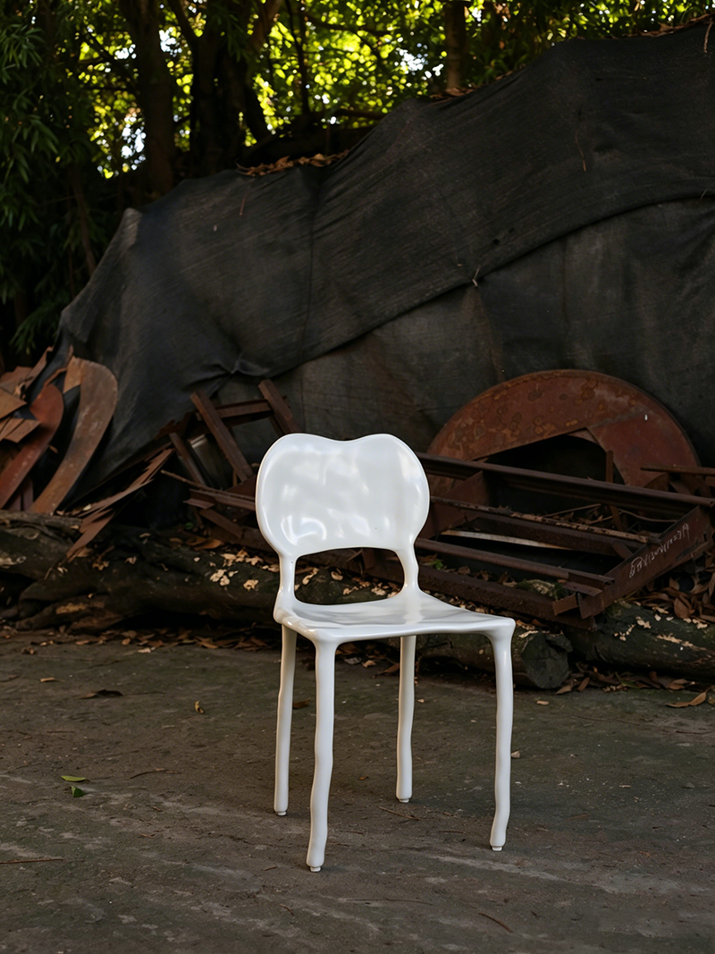 Surrealist minimalist fluid-shaped handmade solid wood melting chair