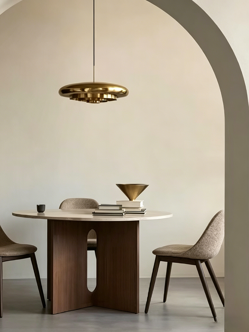 Medieval modern minimalist round four-legged crossed base solid wood dining table